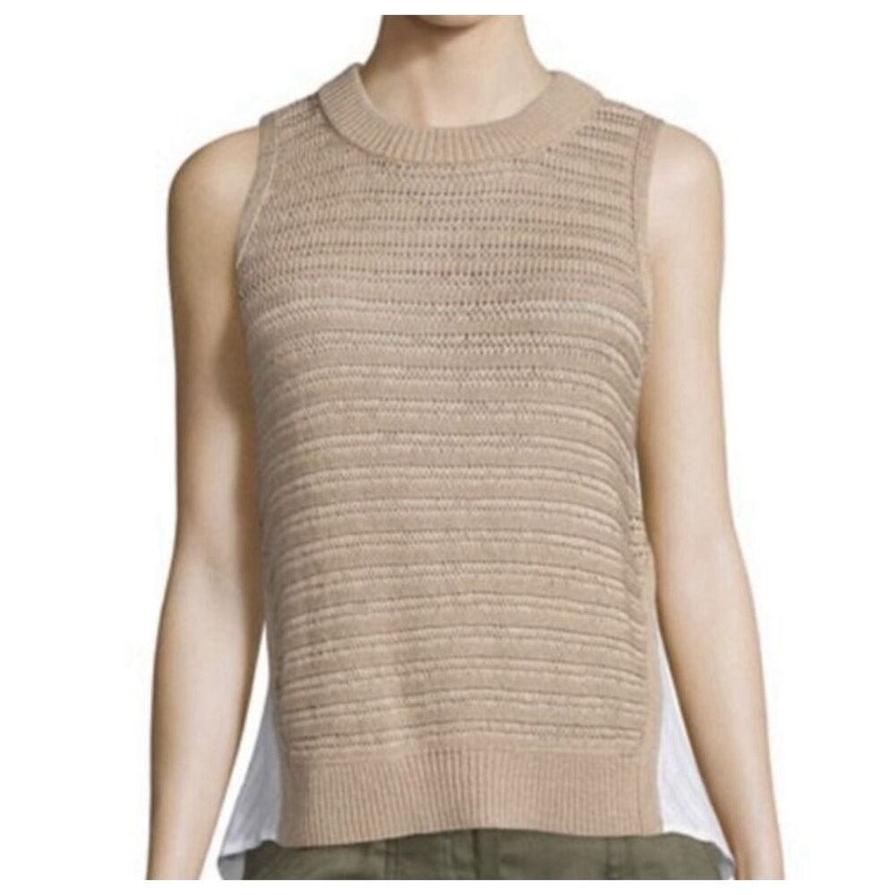 Veronica Beard South Beach Sleeveless Combo Sweater Tank Top Tan Women’s M